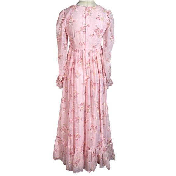 Vintage 70s Pink Floral Prairie Maxi Dress - Picture 5 of 6